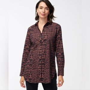 Chico's Black and Brown Animal Print Button Down Shirt